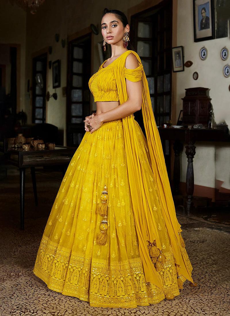 Georgette Yellow Color top Lehenga Choli