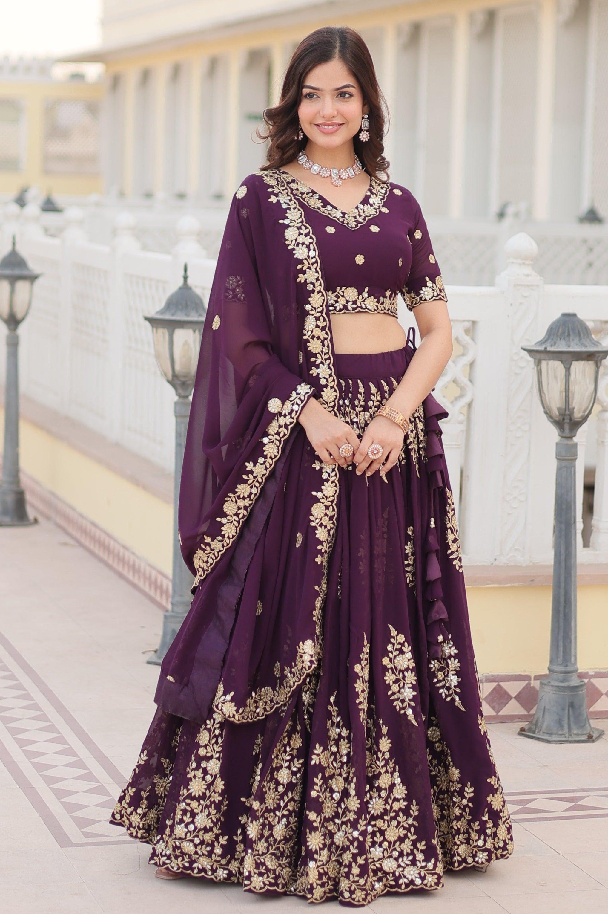 2024 Fabulous Wine lehengacholi for women readytowear in USA,FreeShipping IndianMonobangloryGeorgettewith ZariWeavingWork LehengacholiWithDupatta