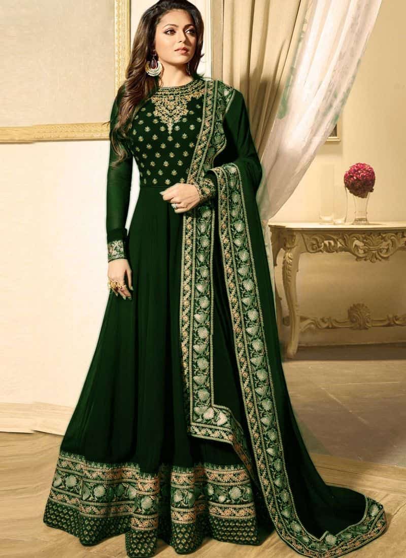 Best Trend Designer Black Green Color Cotton Frock Suit With A Price